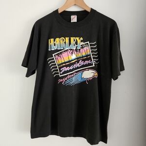 Vintage Harley Davidson Daytona Beach Shirt Large Robison Florida Post Card 90s